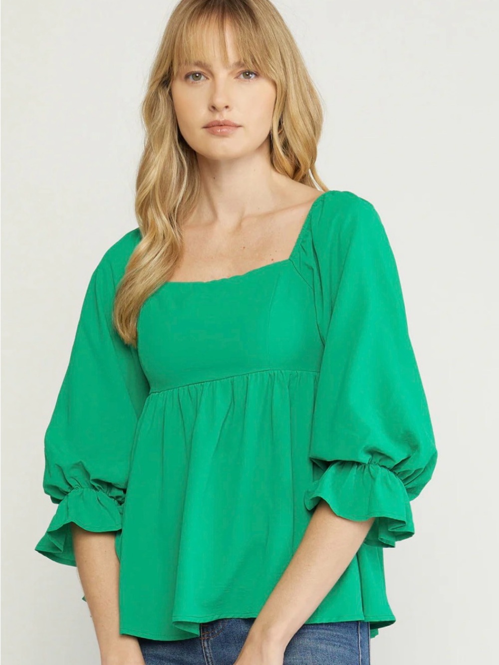 entro Green Square Neck Babydoll Blouse